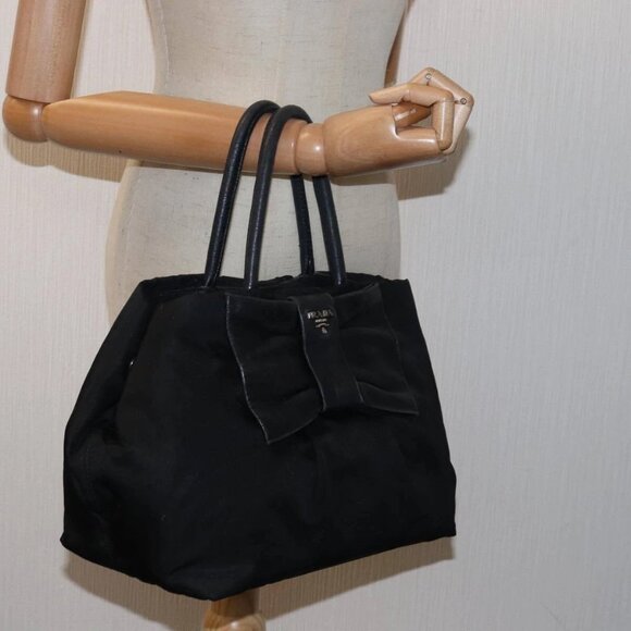 PRADA Hand Bag Nylon Leather Black Auth - Picture 1 of 16